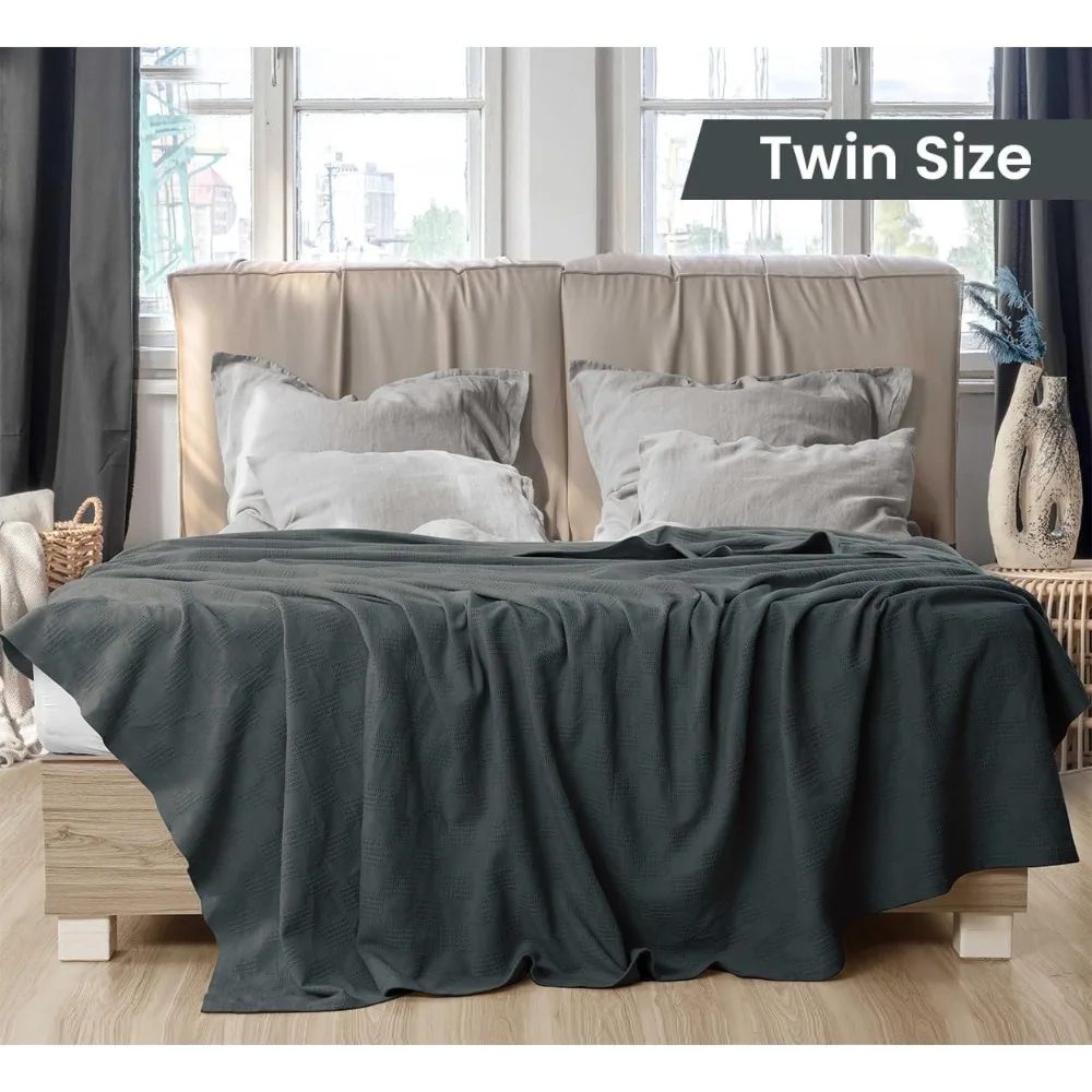 Smoke Gray 100% Cotton Blanket Twin 90x72 Inch Lightweight Breathable All Season 10 Pack
