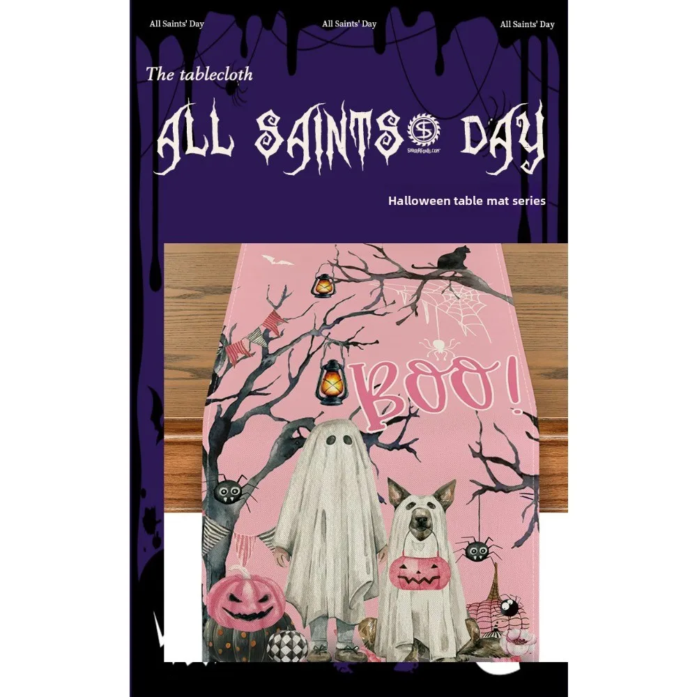 جديد هالوين الوردي الكلب مضحك الجدول العلم مفرش المائدة الكرتون الكتان طاولة القهوة مفرش المائدة الجدول الزخرفية العلم