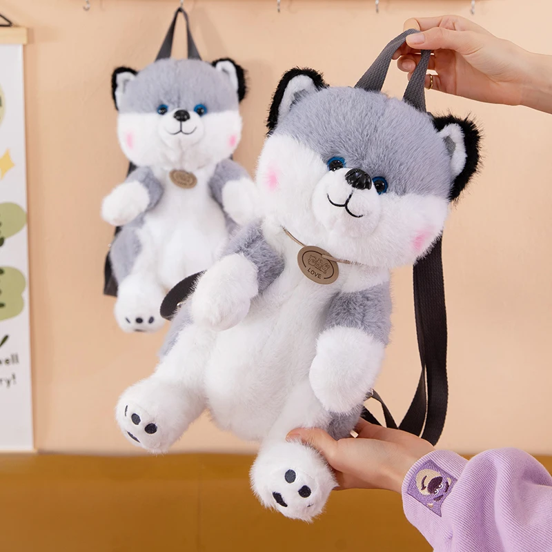 Cute Cartoon Husky Plush Backpack Casual Travel Doll Double Shoulder Bag Neutral Gender Animal Pattern Polyester Lining 1