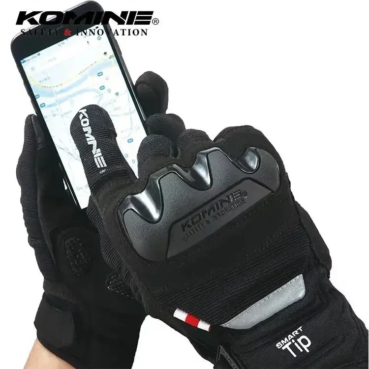 Komine-guantes de Moto GK220 para hombre, accesorio de color negro para carreras de motos de carretera, 4 estaciones