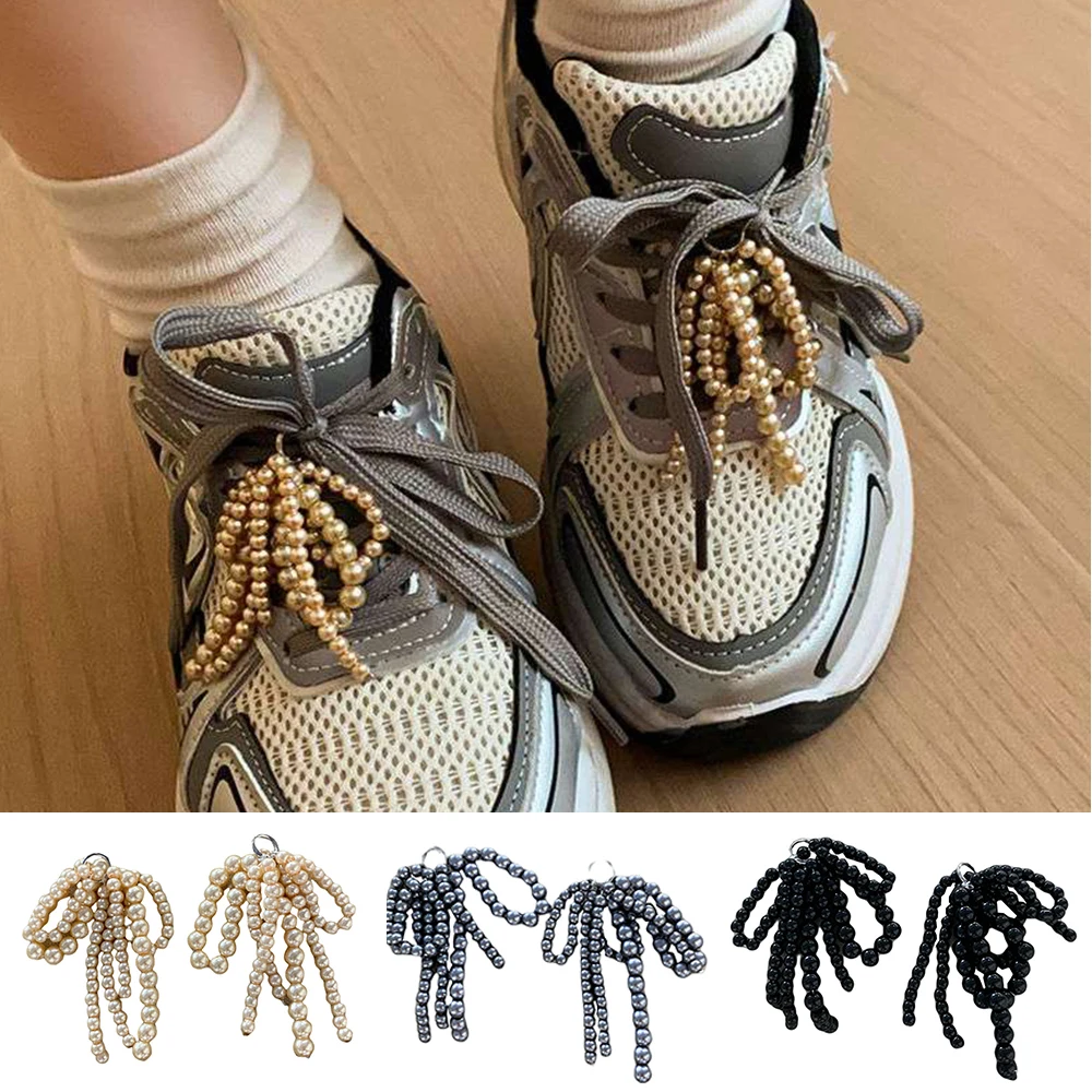 1 Pair Shoelaces Clips Shoe Buckle Shoes Charms Shoes Accessory Bowknot Pearl Shoes Pendant Gift Fashion Shoes Decoration