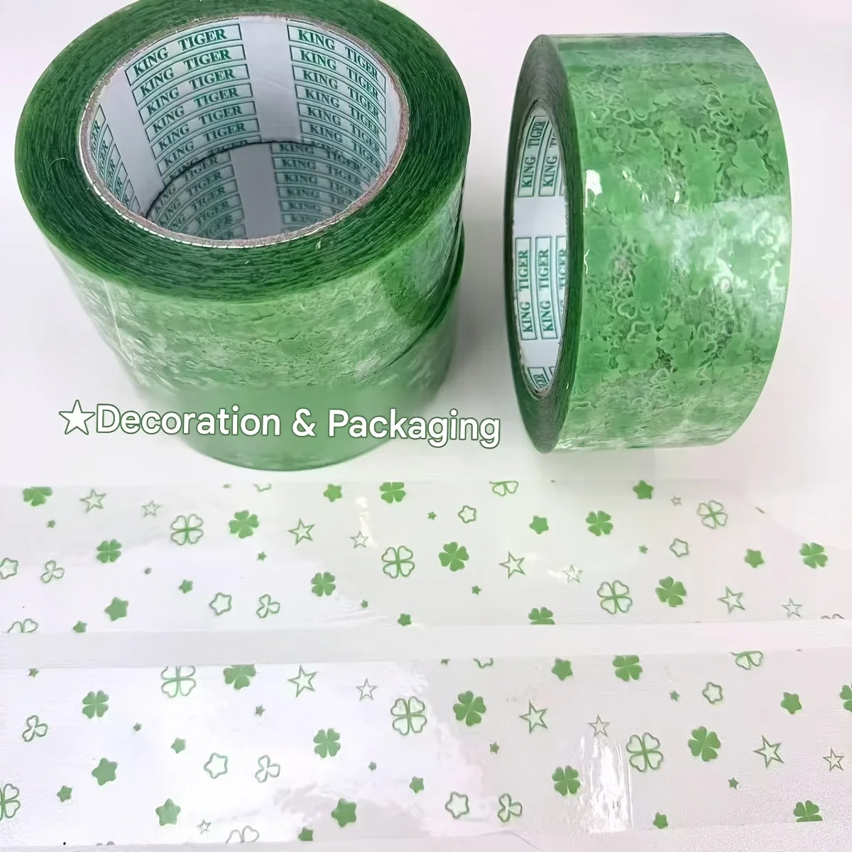 Minimalist Clover Star Printed Packing Tape, Large Roll Decorative Tape for Card Packaging and DIY Wrapping