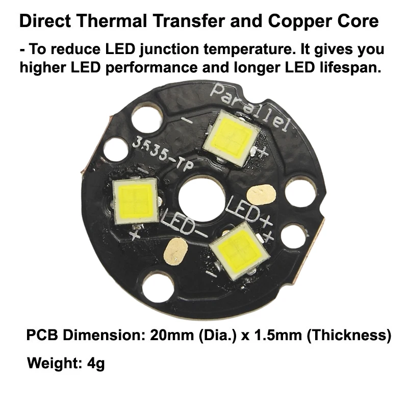 Triple SFQ43 6500K SMD 3535 LED on 20mm DTP Copper MCPCB Parallel