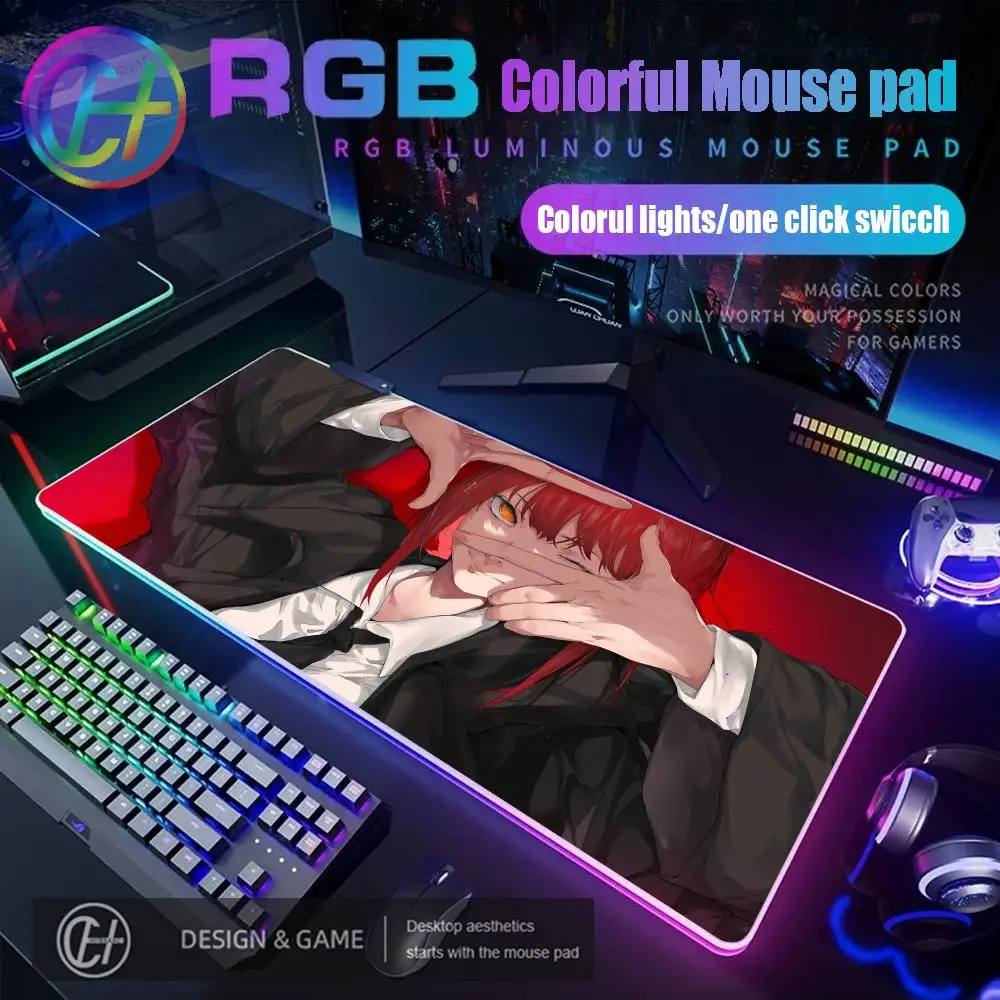 

Коврик для мыши с бензопилой, большой коврик для мыши Hayakawa Aki, игровой коврик для мыши RGB, настольный коврик HD Gamer, большой светодиодный светильник XXL 100x50, коврик для мыши