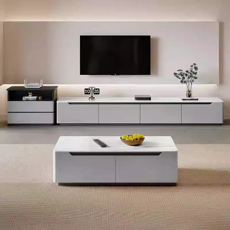 مجموعة طاولة القهوة لخزانة التلفاز المصنوعة من الخشب الصلب بالكامل، وخزانة تلفزيون منزلية فاخرة وخفيفة للشقة الصغيرة