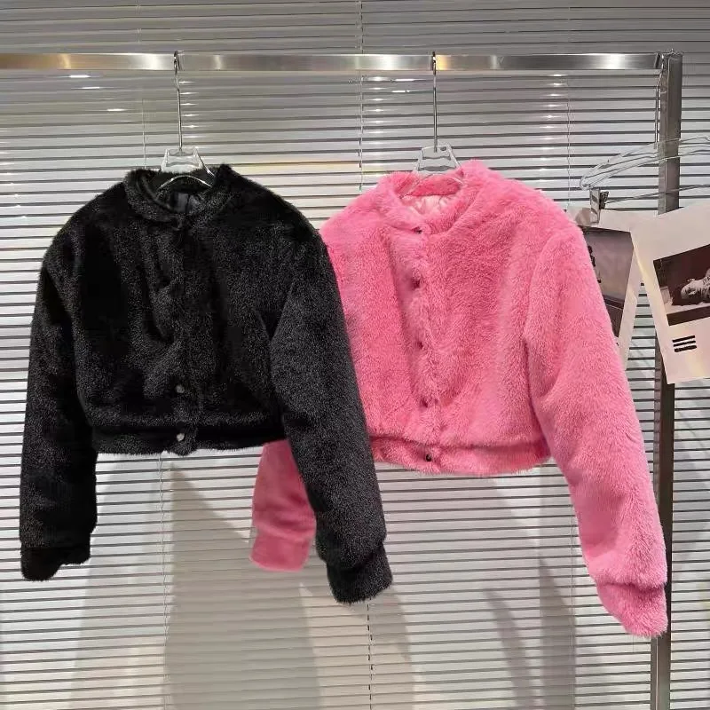 

baby girls plush jackets imitation fur 2025 winter round neck cotton solid color fleece kids clothes teenage coats 3 to 16 years