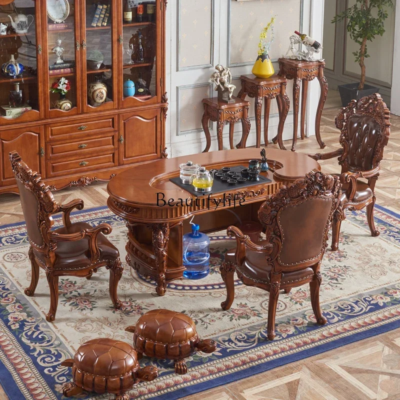 Mesa de chá europeia villa americana sala de estar escultura em madeira maciça flor ano após ano móveis de mesa de chá de peixe