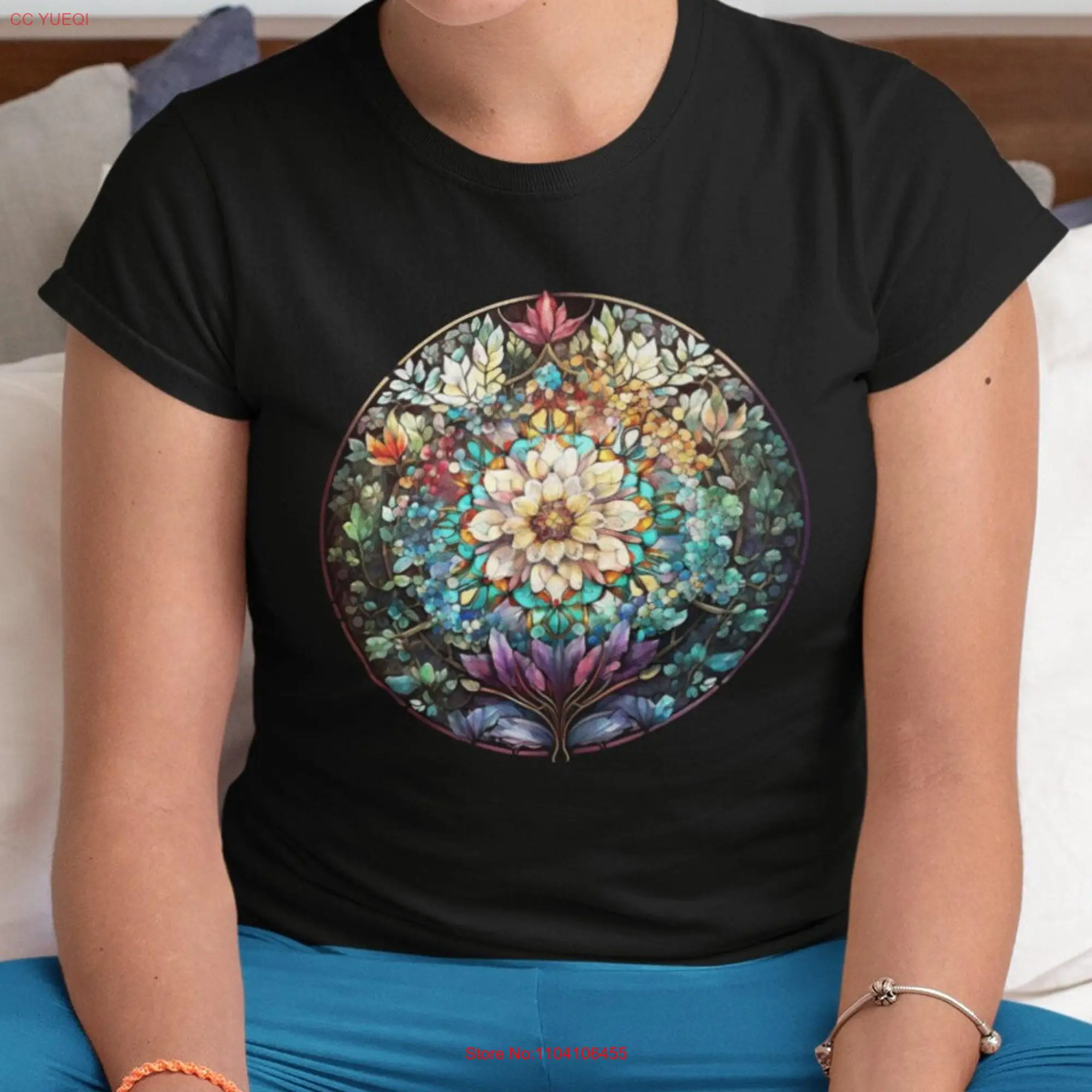 Stained Glass MANDALA T Shirt  Colorful Circular Design Geometric long or short sleeves