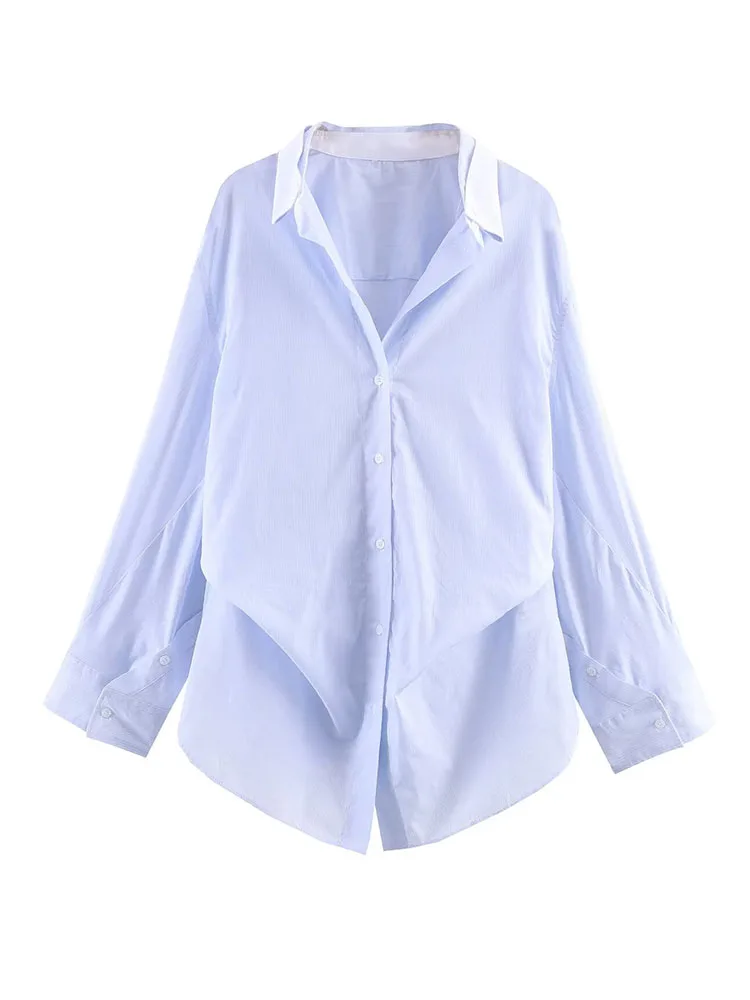 

HH Women 2026 Spring New Fashion Versatile Striped Bat Sleeve Design Loose Shirt Female Single Breasted Long Sleeve Shirt Mujer