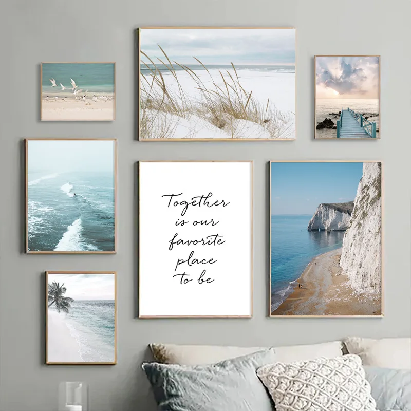 Nordic living room home decoration painting seaside beautiful canvas painting core landscape sea beach seagull bedroom simple