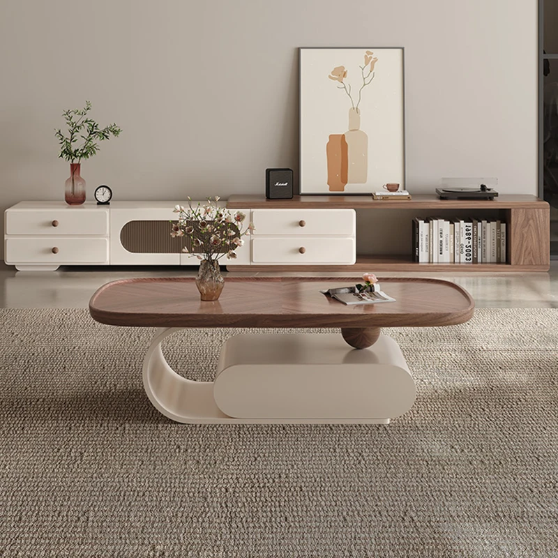 

Medieval walnut coffee table living room home modern simple small apartment oval black and white designer