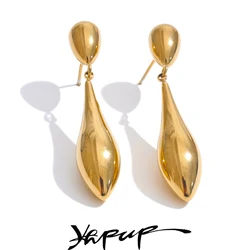 Yhpup Charm Polished Stainless Steel Water Drop Statement Earrings Gold & Platinum Plated Rust Proof Office Temperament Jewelry