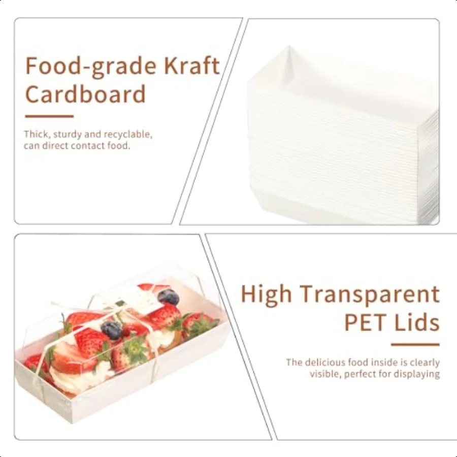 Pequenas caixas de charcutaria com tampas transparentes e garfos para ir papel rec caixa de charcutaria recipientes de alimentos 7 Polegada caixas de droert para bolo s