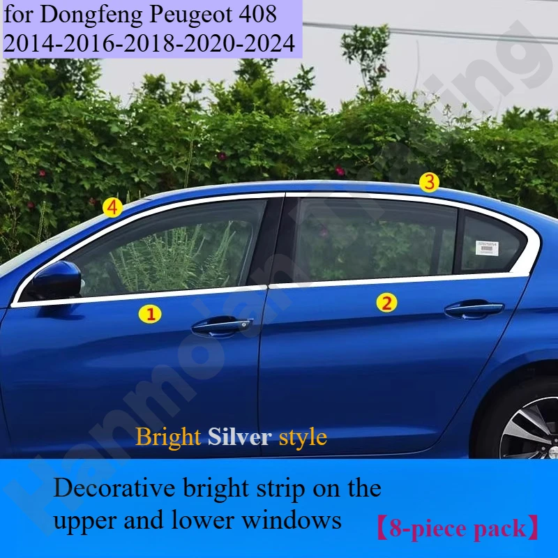 

for Dongfeng Peugeot 408 2014-2016-2018-2020-2024 Window trim black warrior modified body decoration bright strip