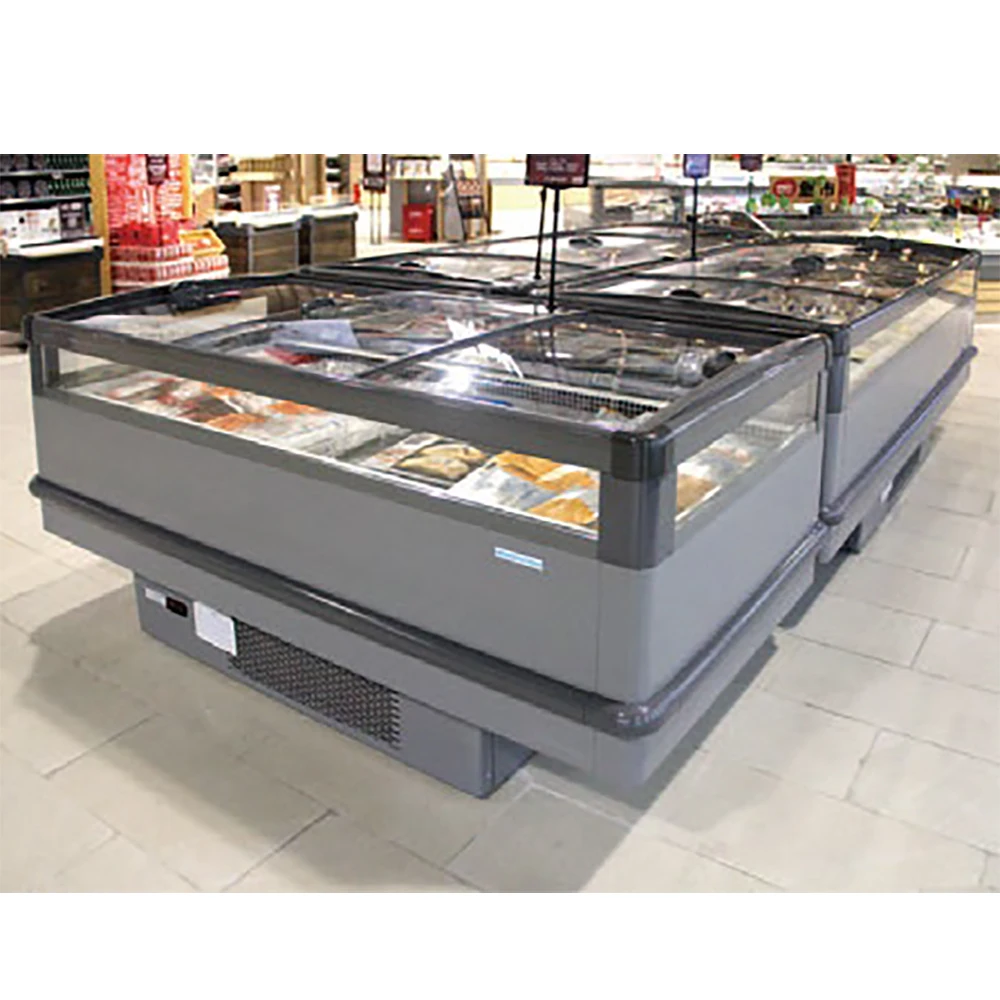 FL Island Style Refrigerated Cabinet Supermarket Open Top Fridge For Frozen Seafood Meat Long‑Term Display Preservation Device