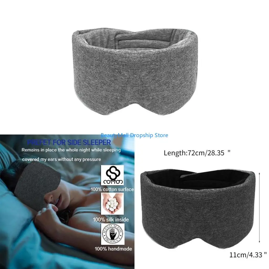 

40JD Мужчины Женщины Хлопок Blackout Eye Mask Негабаритная крышка для глаз для век. Втащаемая регулируемая спящая с завязанными