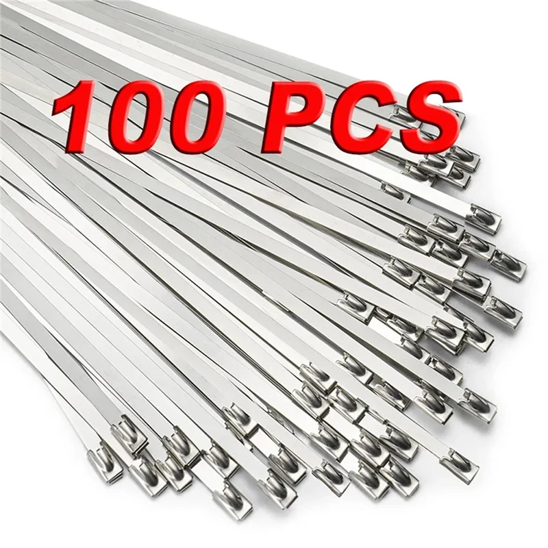 ABGR-100 PCS Zip Ties Heavy Duty Multi-Purpose Self-Locking Cable Ties 11.8 Inch 304 Stainless Steel For Machinery 4.6X300mm