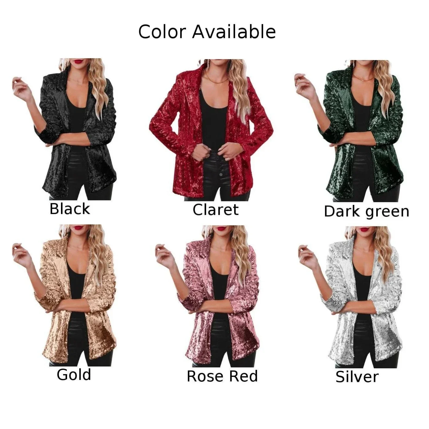 Female Blazer Autumn Winter Lapel Long Sleeve Outerwear Party Sequins Shinny Street Temperament Y2K Inelastic Comfy