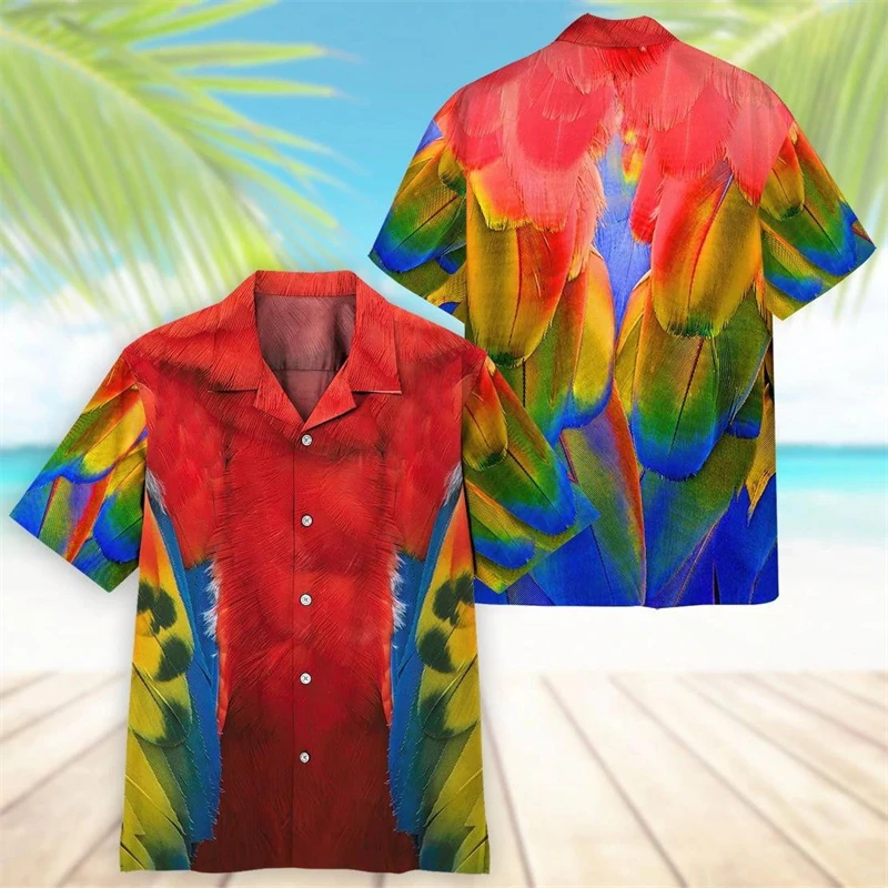 Hawaii Shirts 3d Print Papegaai Heren Korte Mouw Blouse Vakantie Party Tops Oversized T-Shirt Voor Mannelijke Kleding Harajuku Camisa