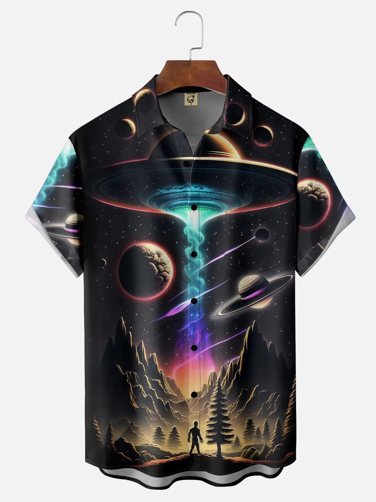 Hawaii Heren Ruimtevaartuig Shirt 3d Gradiënt Kleur Korte Mouwen Tops Zomer Casual Heren Kleding Street Fashion Shirt Voor Jongens