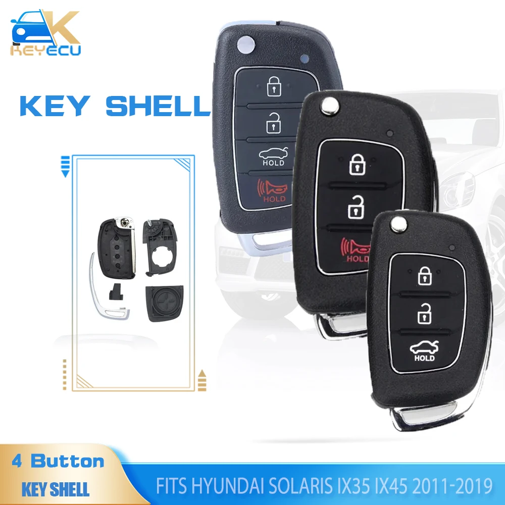 

KEYECU Flip Remote Key Shell Fob for Hyundai Solaris IX35 IX45 Elantra Santa Fe HB20 Verna Solaris HY15/HY20/TOY40