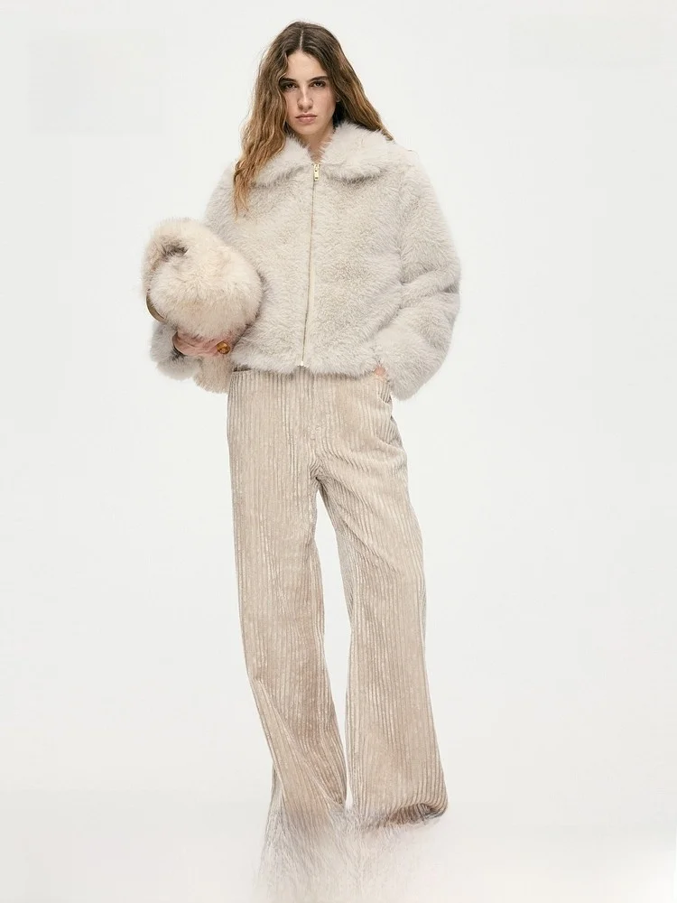 

Faionable Long Sve Fur Coat Warmth Ele Sle Women's Clothing H&M 35022 Polyester Fiber Lady's Premium Quali