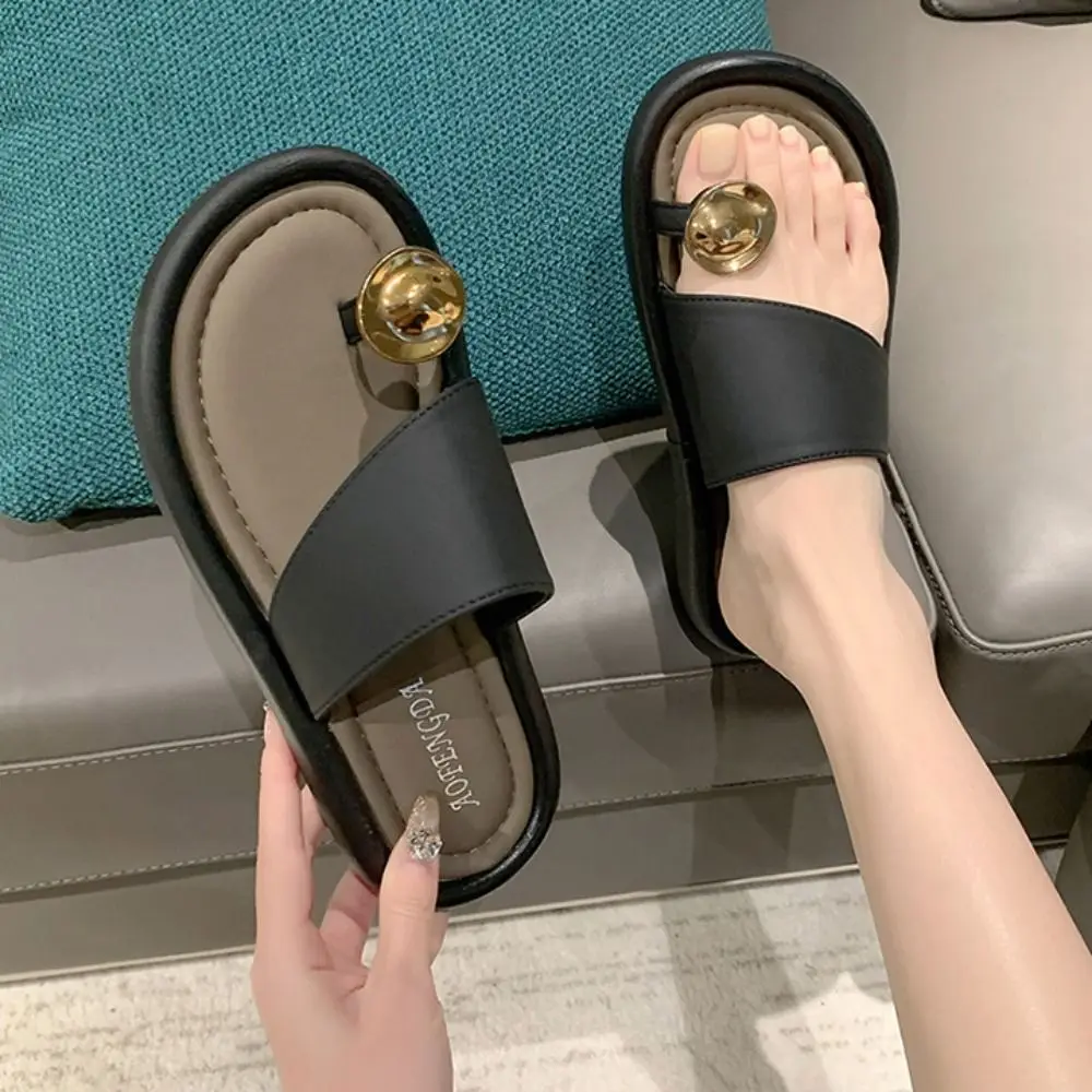 หนา soled Toed รองเท้าแตะผู้หญิง PVC PU หนังสไลด์รองเท้าแตะ Beachwear รองเท้าลื่นแหวน Flip-Flops กลางแจ้งในร่ม