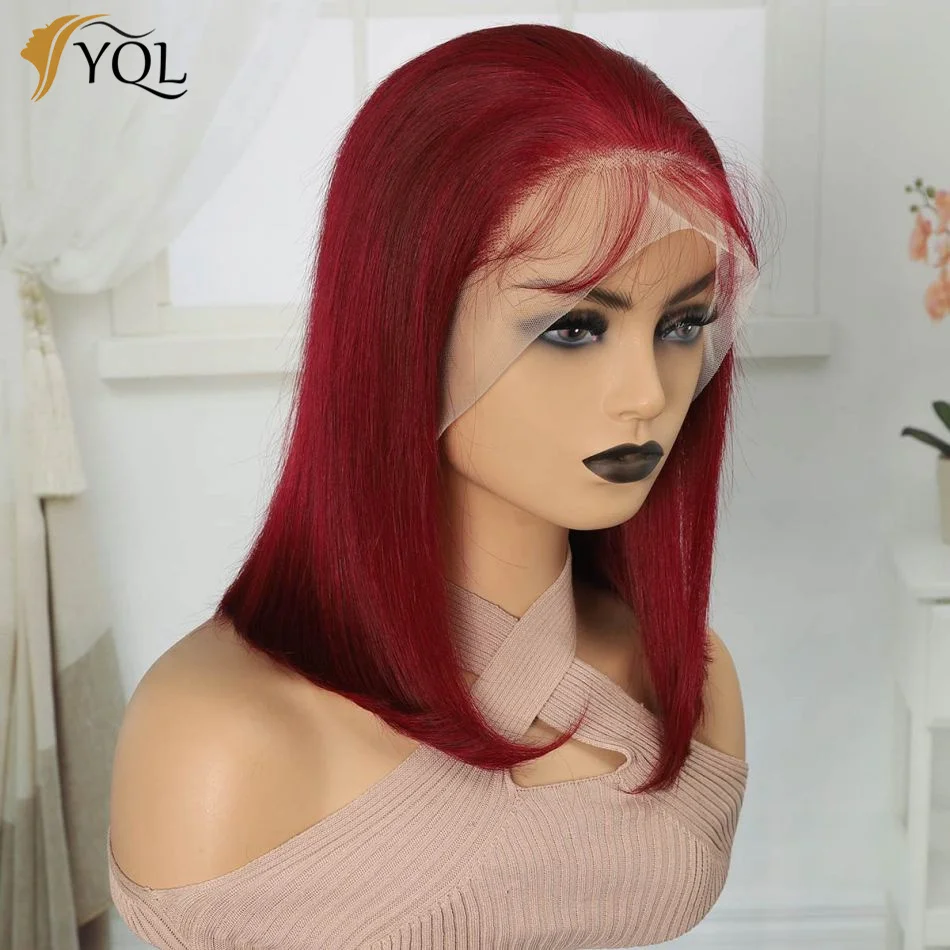 

99J Burgundy Bob Wigs Human Hair Straight 13x4 Lace Frontal Bob Wigs Brazilian Hair 180% Density Wigs for Women Human Hair