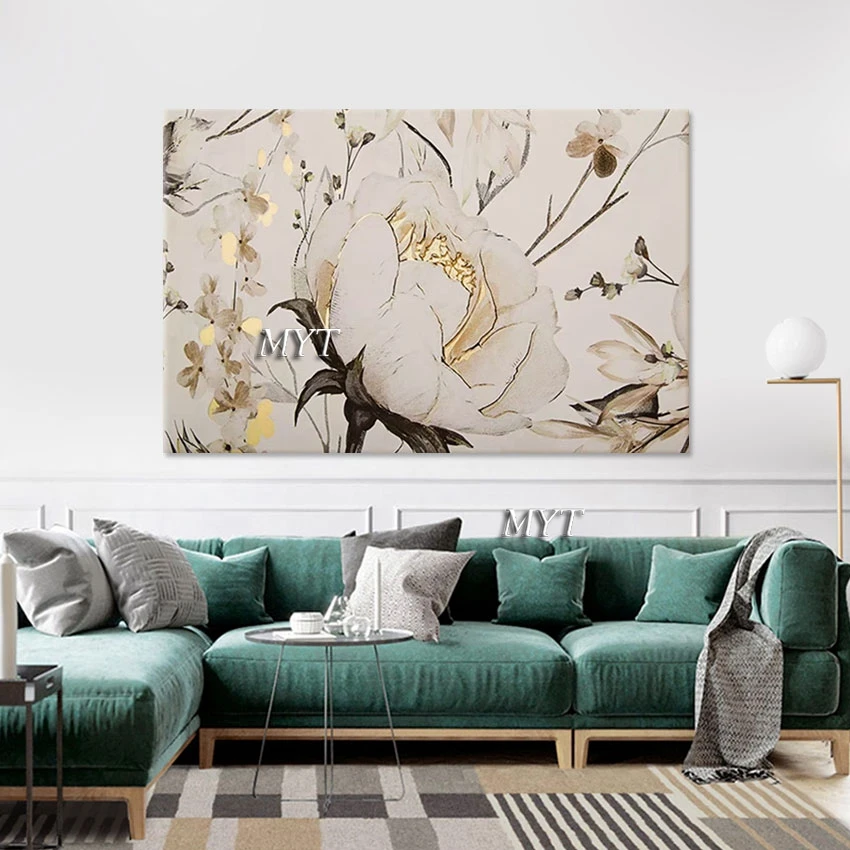 

Handmade Beautiful Gold Foil Abstract Flower Oil Painting High Quality Home Decoration Canvas Wall Picture Modern Art Frameless