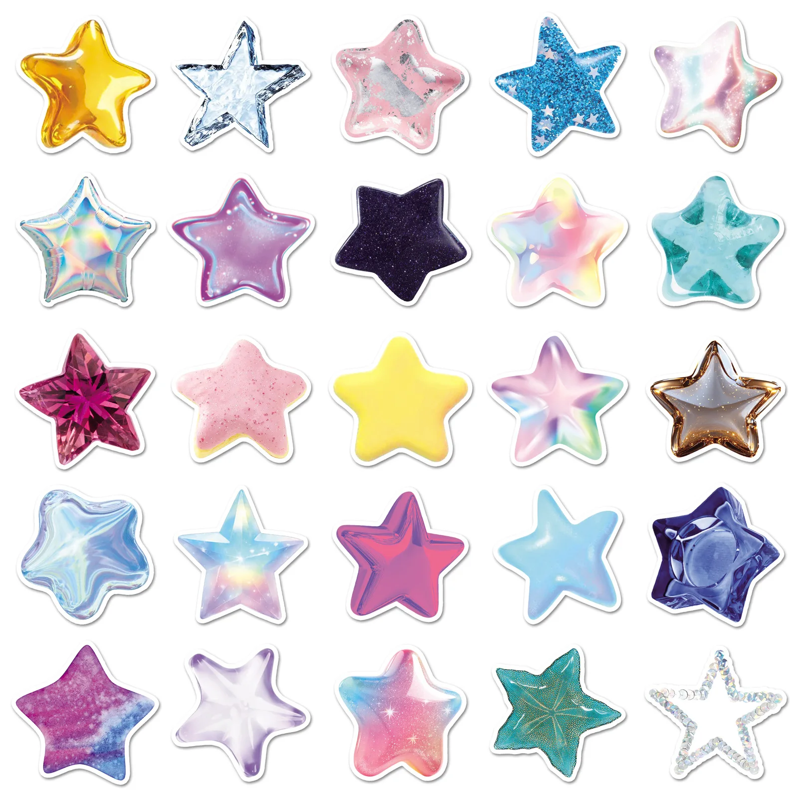 50PCS 3D Stelle stereoscopiche Graffiti Adesivi Stella a cinque punte Cartoon Decal Notebook Telefono Casco Skateboard Classici Giocattoli per bambini