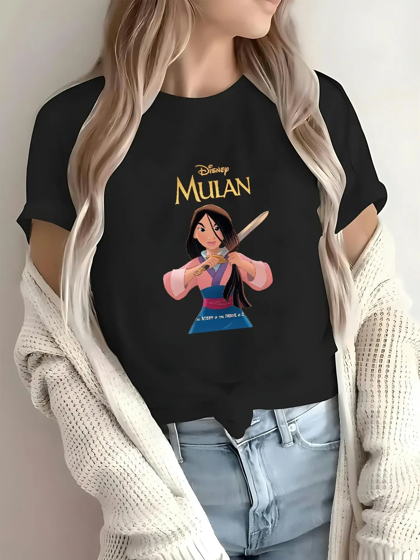تي شيرت نسائي رسمي من Mulan - تي شيرت برسومات فيلم Mulan مع تصميم Mulan & Mushu، قماش ناعم مسامي، قابل للغسل في الغسالة #2