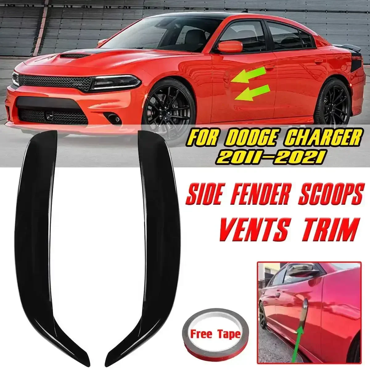 

ABS Car Front Door Side Fender Scoops Fin Trim Fender Diffuser Sticker For Dodge Charger SRT Hellcat RT SXT 2011-2021 Body Kit