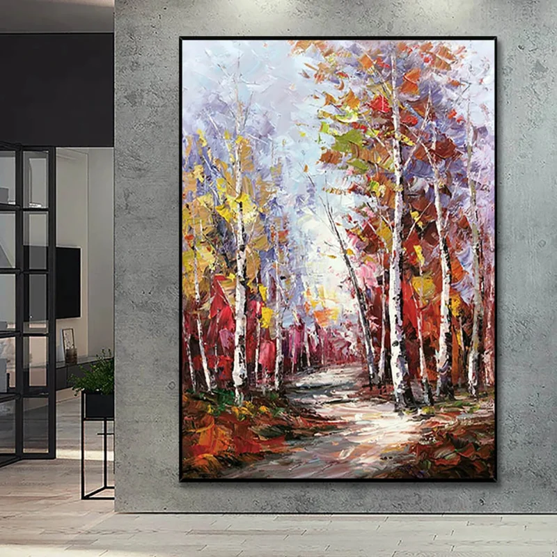 Abstract Natural Scenery Tree Painting on Canvas, Living Room, Salon Decoration, Modern Wall Art, Hand Painted Forest Painting