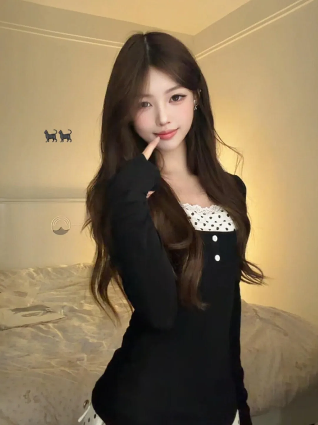 

Unique Beautiful Polka Dot Two-Piece Set Spring Fashion Comfortable Cotton High Waist Skirt Slim Fit Top for Small Figures