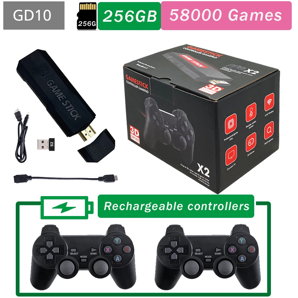 BOYHOM GD10 GD20 Pro 4K HD Video Game Console 2.4G Double rechargeable Wireless Controller For 64GB 128G and 256G 58000 Games