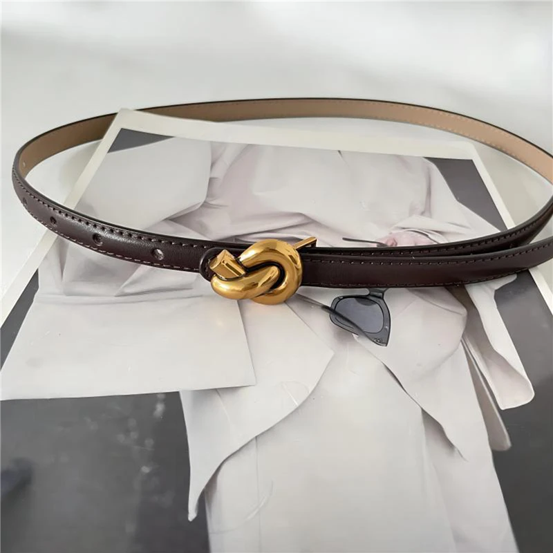 Fashion Adjustable Thin Belt Luxury Genuine Leather Female Designer Girdles Korean Corset Metal Knot Buckle Belts For Women