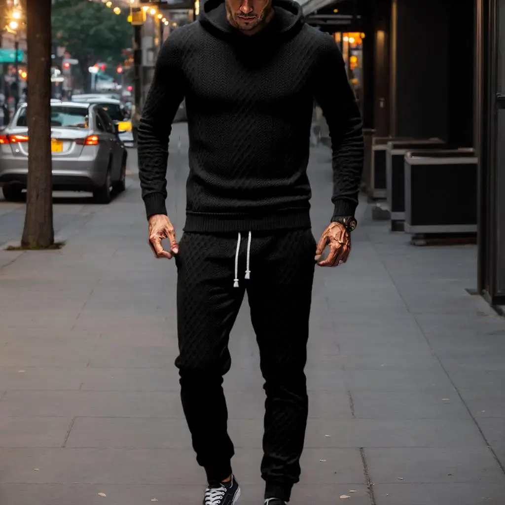 

Loose Casual Sport Long Sleeve Long Pants Hoodie Set for Men Autumn Season Brandless QQZ-14 Other Fabric Male Apparel