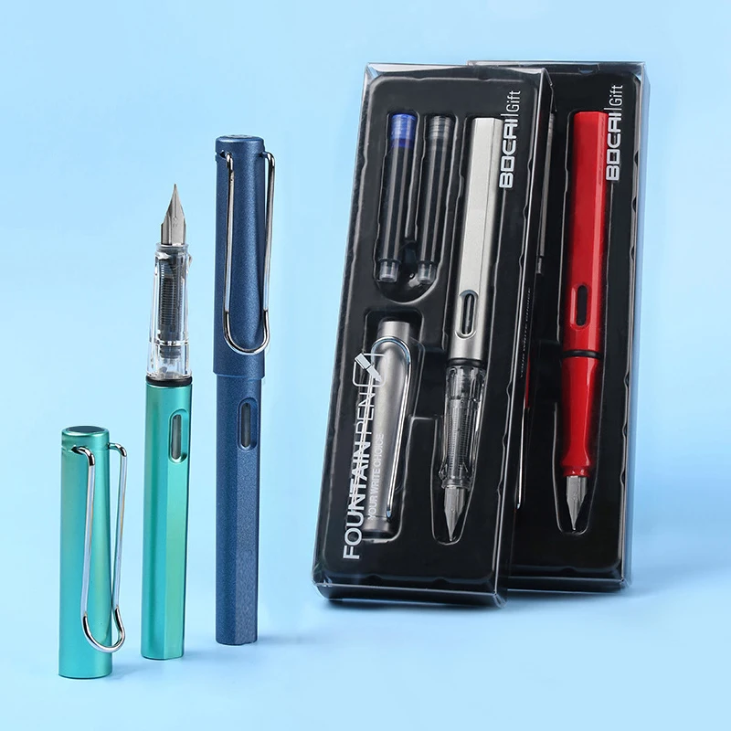 Clássico Multicolor Fountain Pen Set, Recarga de Tinta Substituível, Caneta Assinatura, Estudante Escrita, Material de Escritório Business School, 1 Conjunto