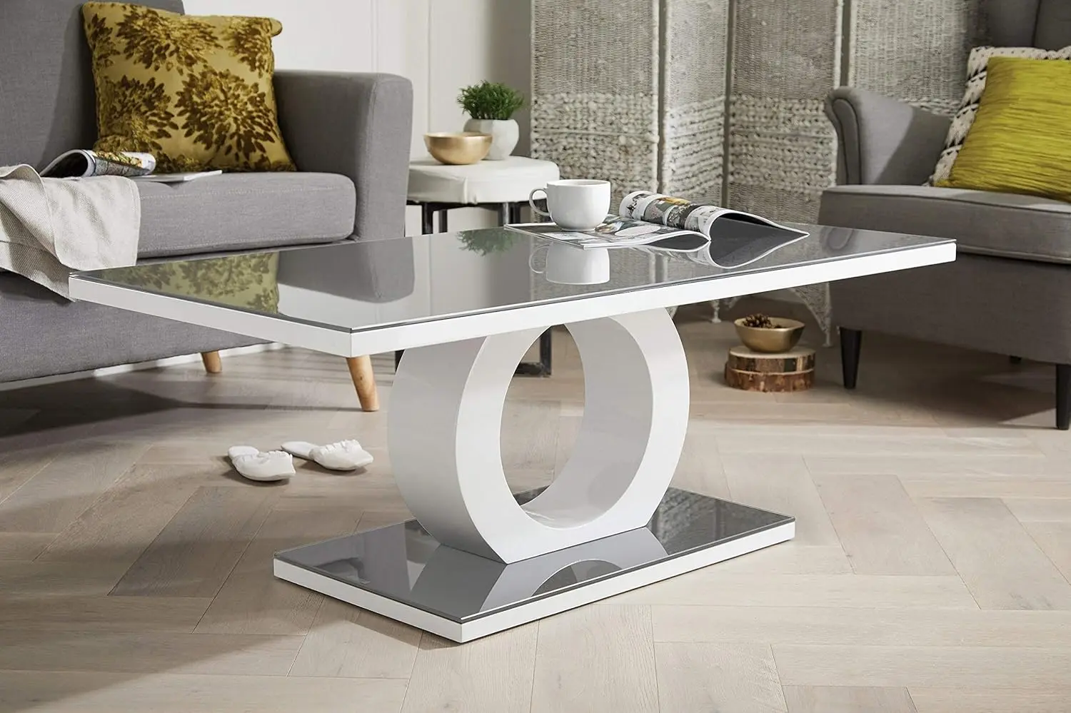 

Modern Grey White High Gloss and Glass Coffee Table