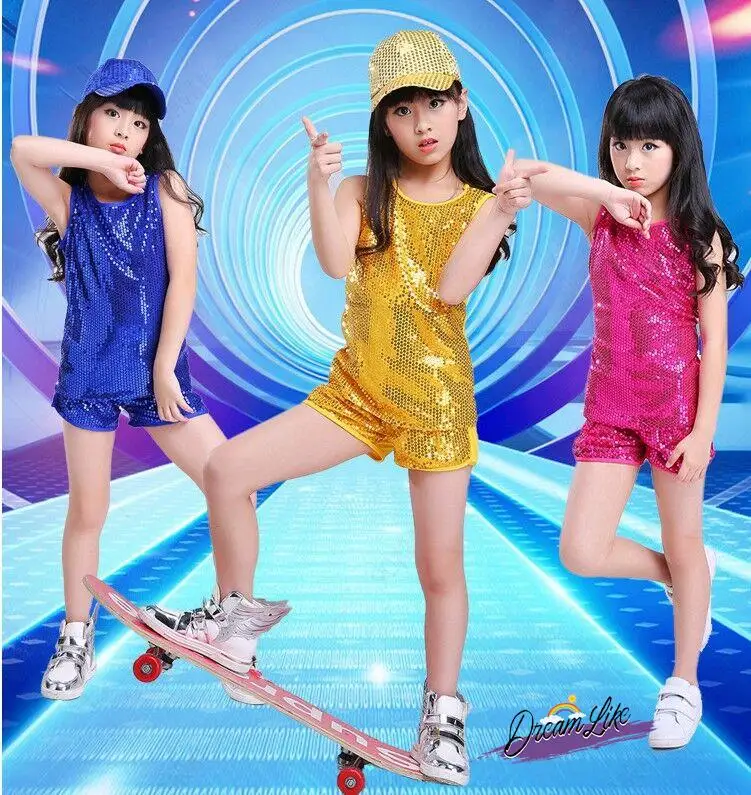 

Children's Performance Outfits Sparkling Modern Dance Hip Hop ow Clothing Boys Girls Jazz Dance Clothes Sparkle Sequins