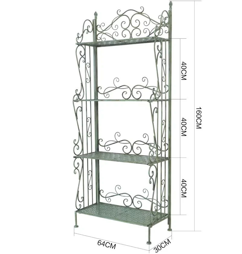 Vintage Foldable 4 Tier Metal Plant Stand Scrollwork Indoor and Outdoor Flower Rack Pot Shelf Home Storage Organizer Shelves