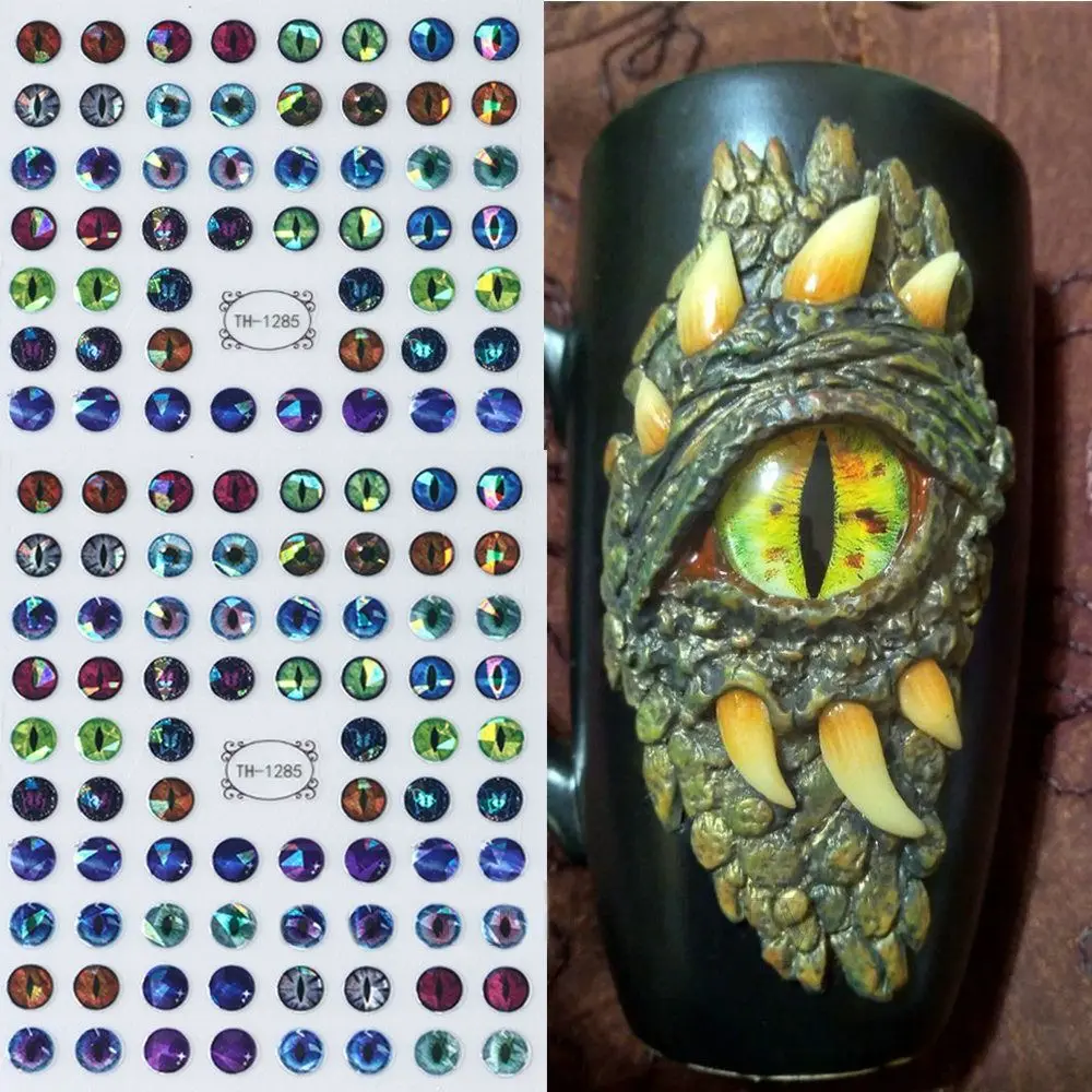 3D Simple Nail Art Stickers Green Blue Dinosaur Snake Cat Evil Eye Nail Decoration Dragon Eyes Foil Design Adhesive Nail Decals