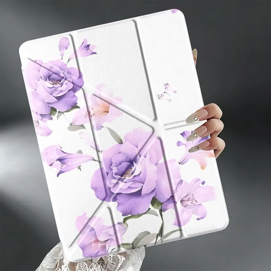 Purple Blooms With Pen Slot Cover Tablet Case For Samsung Galaxy Tab A9 Plus S7 FE S9 Plus S8 A8 A11 S10 Lite