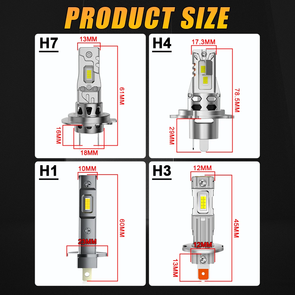 H1 LED Headlights 1500000LM 6000K 1500W 16PCS 7585 CSP High Low Beam Turbo Auto Light 1:1 Fanless Mini 12V H7 H4 H3 +600% Bright