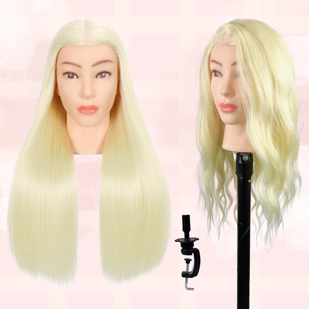금발 화장품 마네킹 머리 70% 인간의 머리카락 26 "-28" 헤어 스타일링을위한 실제 머리 마네킹 머리 미용 연습 인형 머리