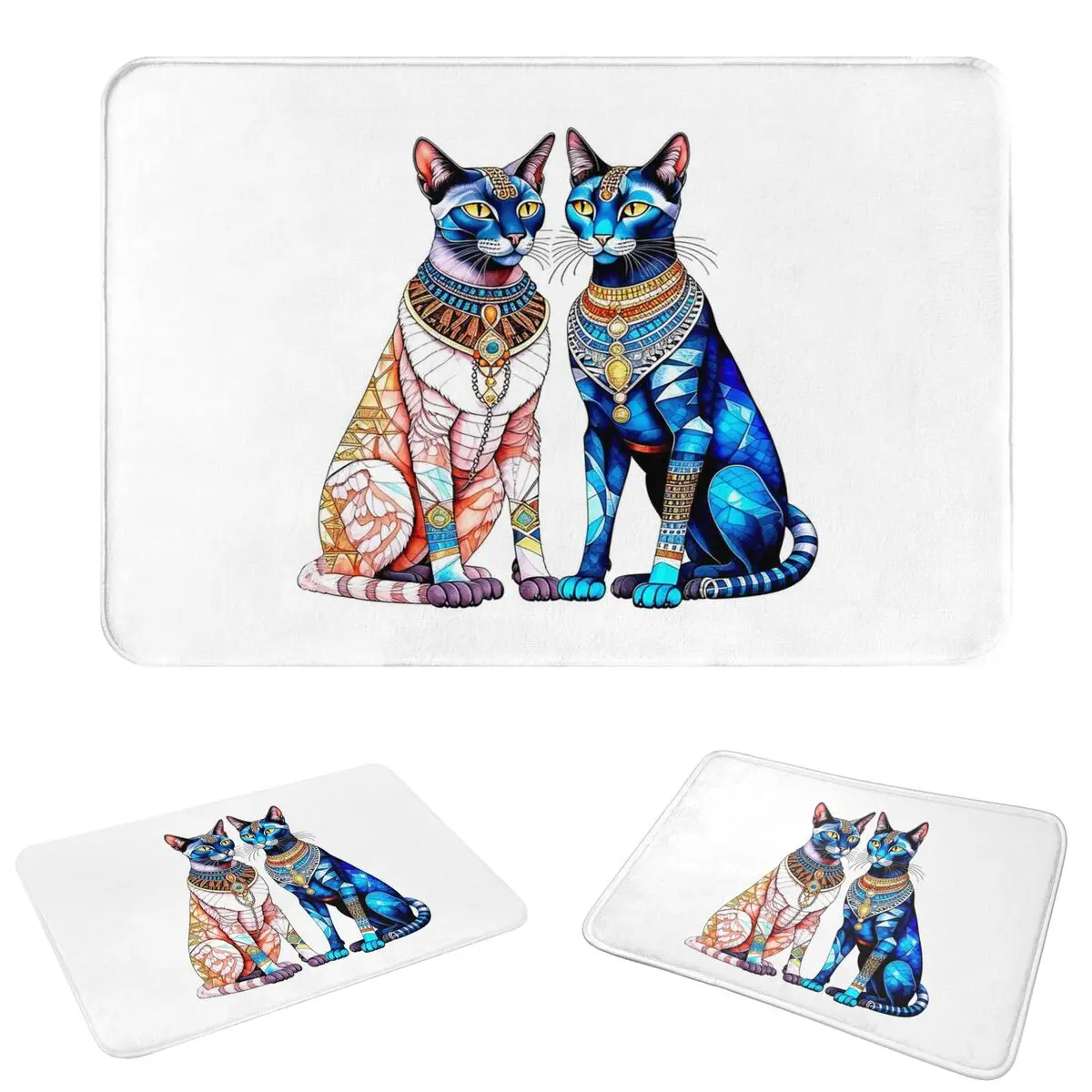 Ancient Egyptian Sacred Cat Pattern Anti-slip Doormat Floor Mat Washable Carpet Rug for Kitchen Entrance Home Bedroom Footpad
