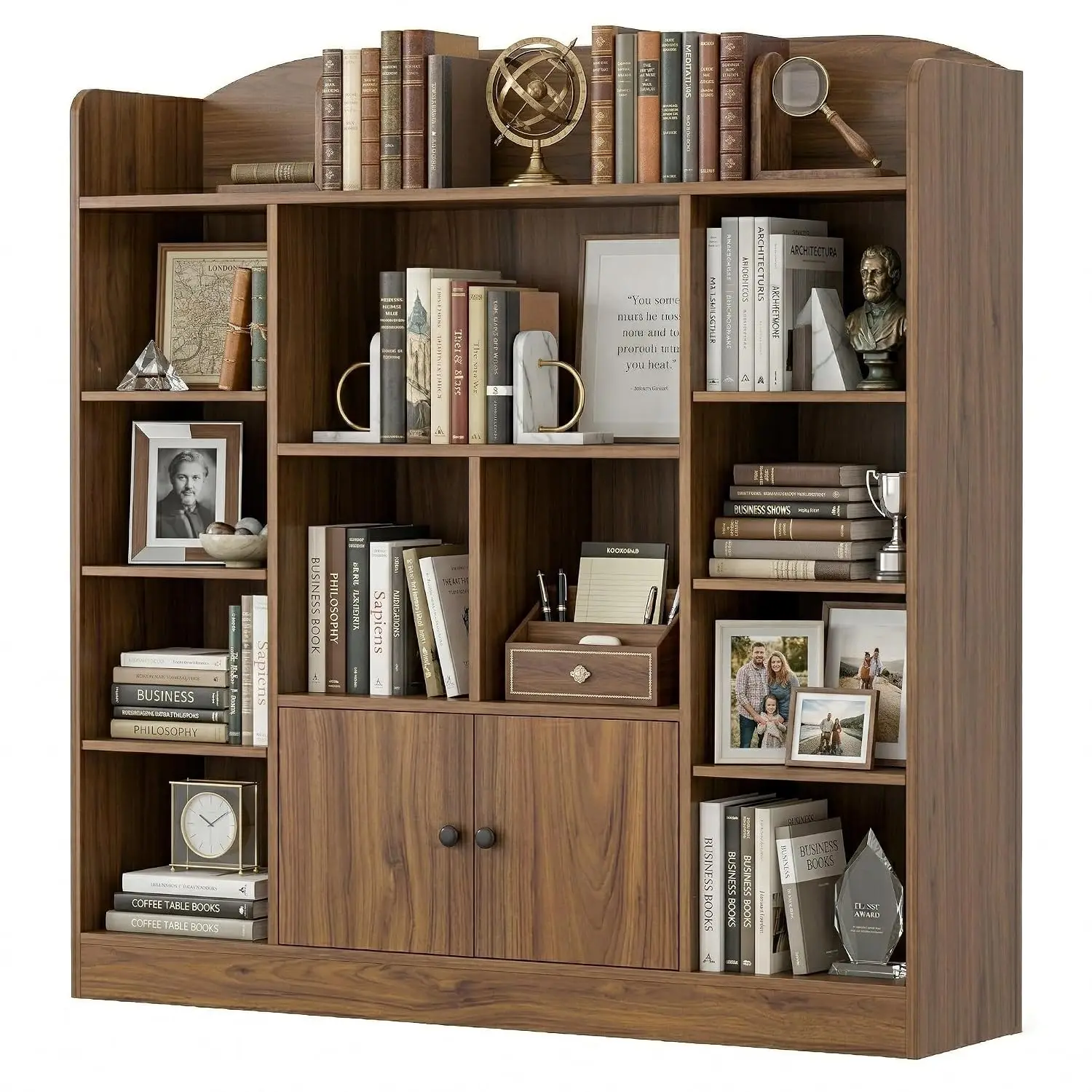 Brown Kids Bookshelf 11 Cubbies & 2 Cabinets Freestanding Storage Bedroom Playroom 47.2