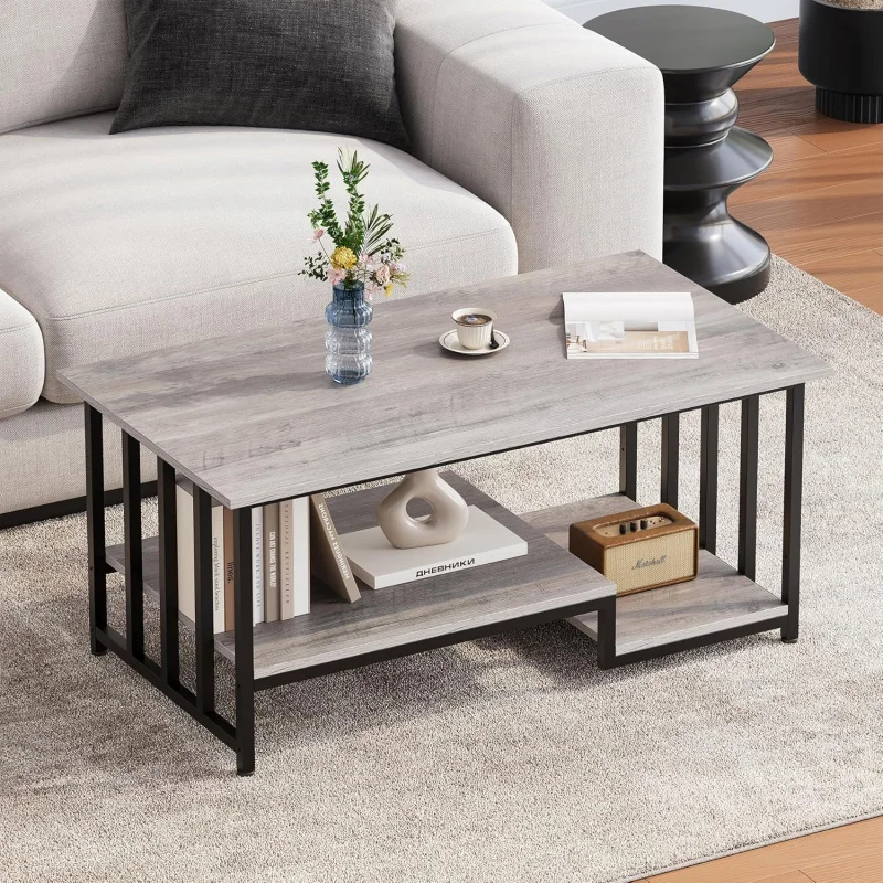 

39.4 Деревянный журнальный столик в стиле фермерского дома, легко собирается, для гостиной, цвет серый.