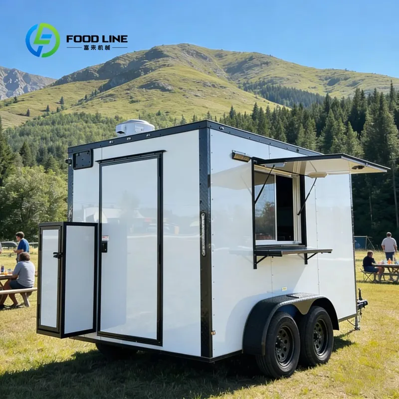 Custom Mobile Food Trucks with Fully Equipped Kitchen Stainless Steel  With Features Including Refrigerator Air Conditioning