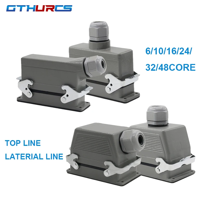 Heavy Duty Connector Rectangular Hdc-He-4/6/10/16/20/24/32/48Core Industrial Waterproof Aviation Plug 16A Top And laterial